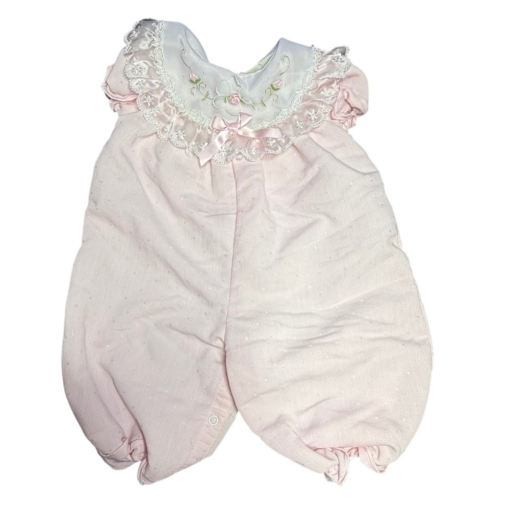 P.T. Kids Romper Vintage‎ Lace Collar Floral Embroidery Pink 6-9 Months